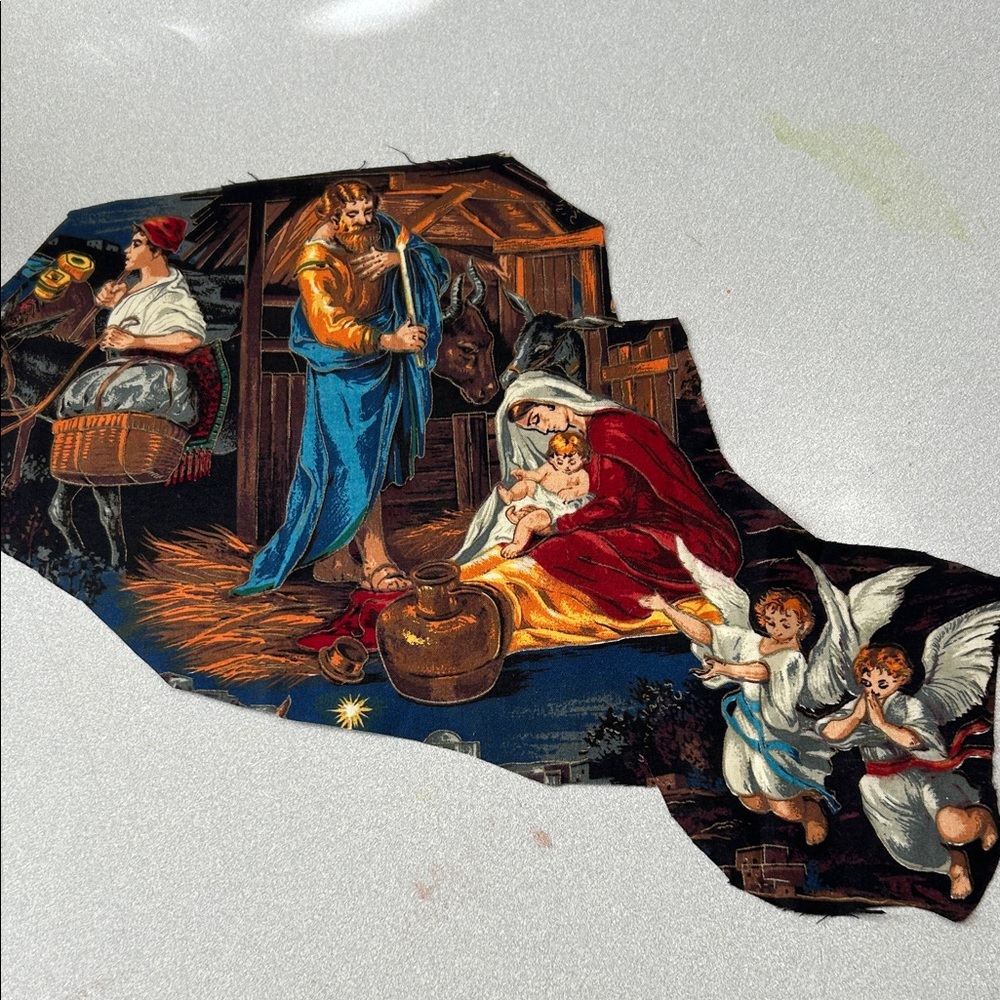Set 3 pcs Appliqué Nativity Scene Vintage Die-Cut Illustration Red, Blue, Gold